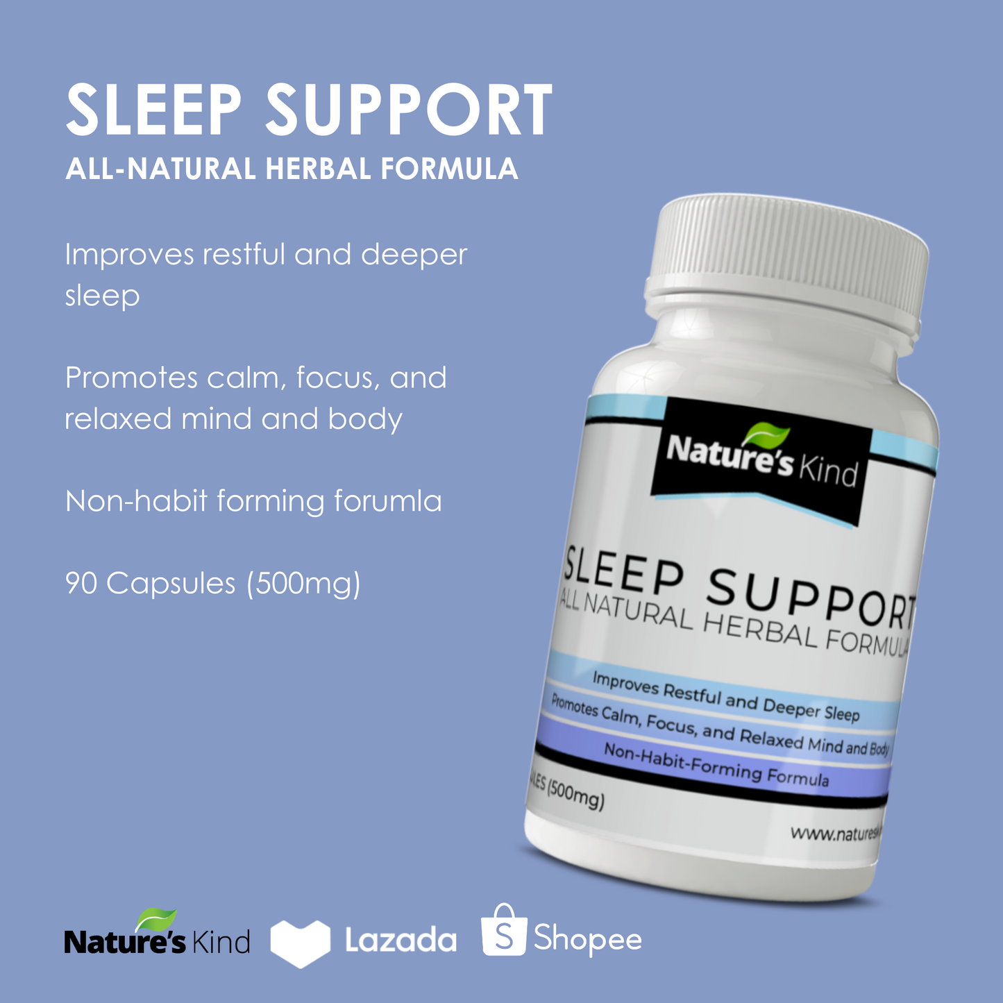 Sleep Support Supplement - with 4 Best HERBS to RELAX Mind and Body